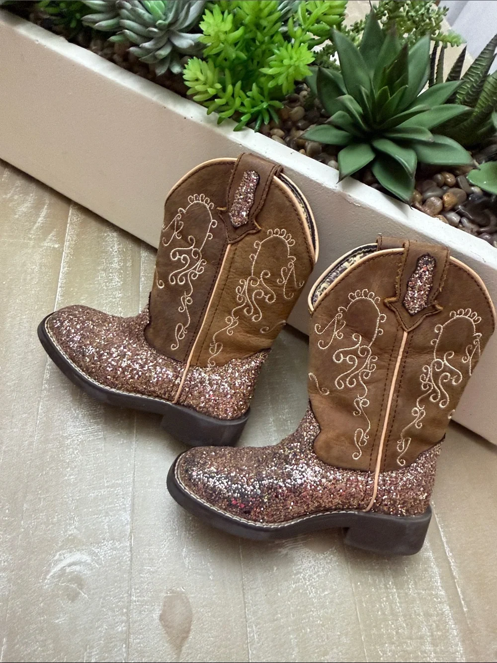 Girls Size 10 Shyanne Brown Glitter Cowgirl Boots